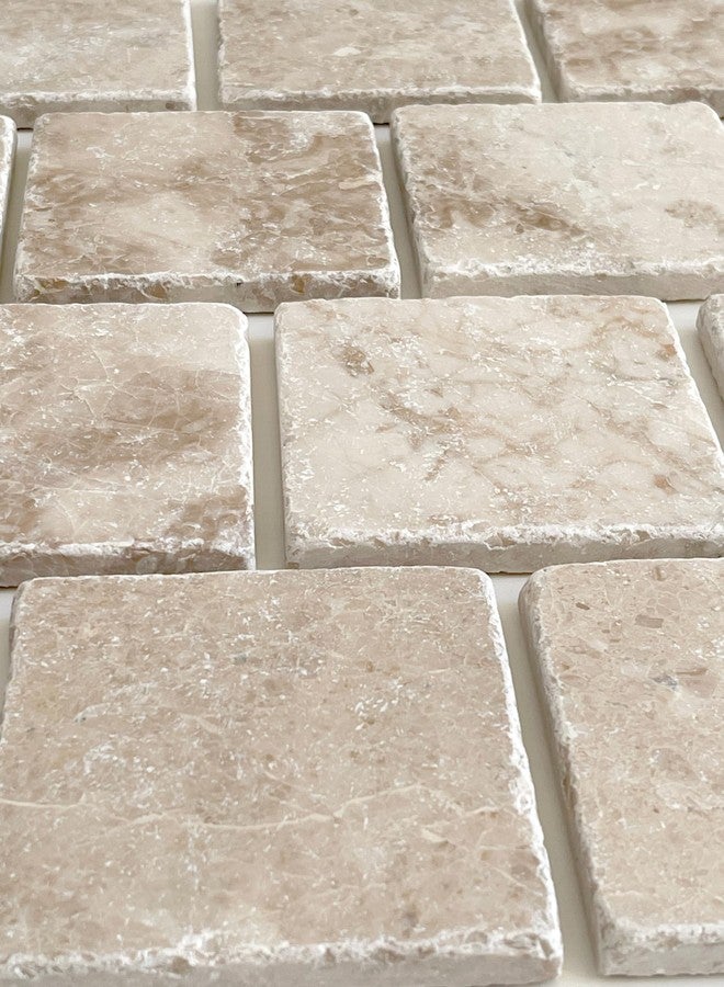 Marble Object Marble 4" x 4" Beige Coffee Cappuccino Coasters Natural Stone Tumbled Coasters Set of 4 Pieces - Image 3